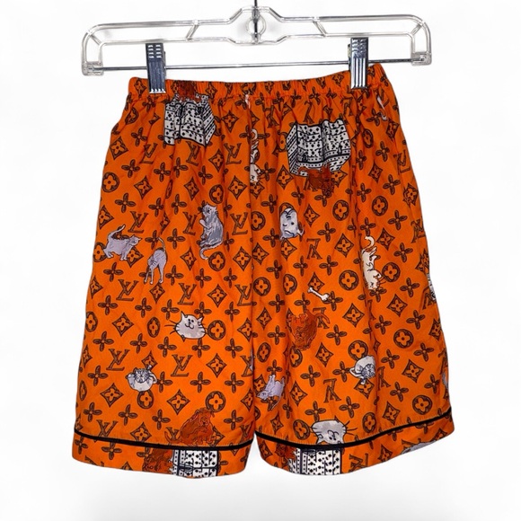 Pants - High Rise Orange Patterned Designer LV Shorts